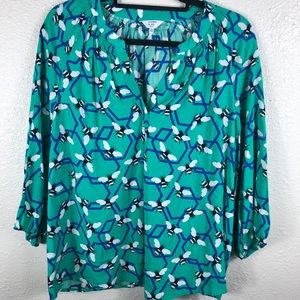 Crown & Ivy Green Bumble Bee Pintuck Blouse Sz PXL